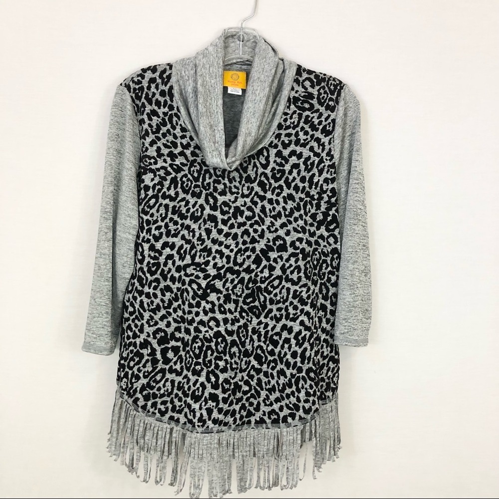 Ruby Rd. Fringe Leopard Print‎ Cowl Neck Top PM - Picture 2 of 11